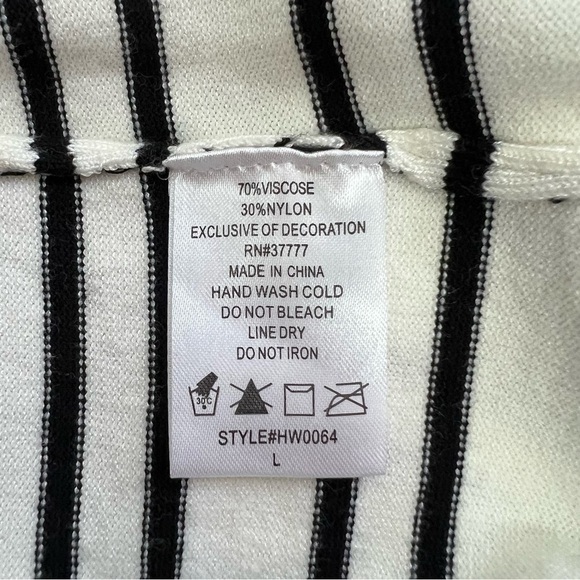 Renee C. Women’s Pullover Sweater Sz Large Black & White Stripe Brown Elbows - Picture 7 of 10